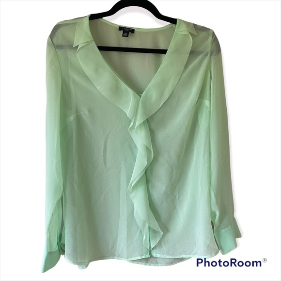 Ann Taylor Petite Sheer Green Blouse - Picture 2 of 8